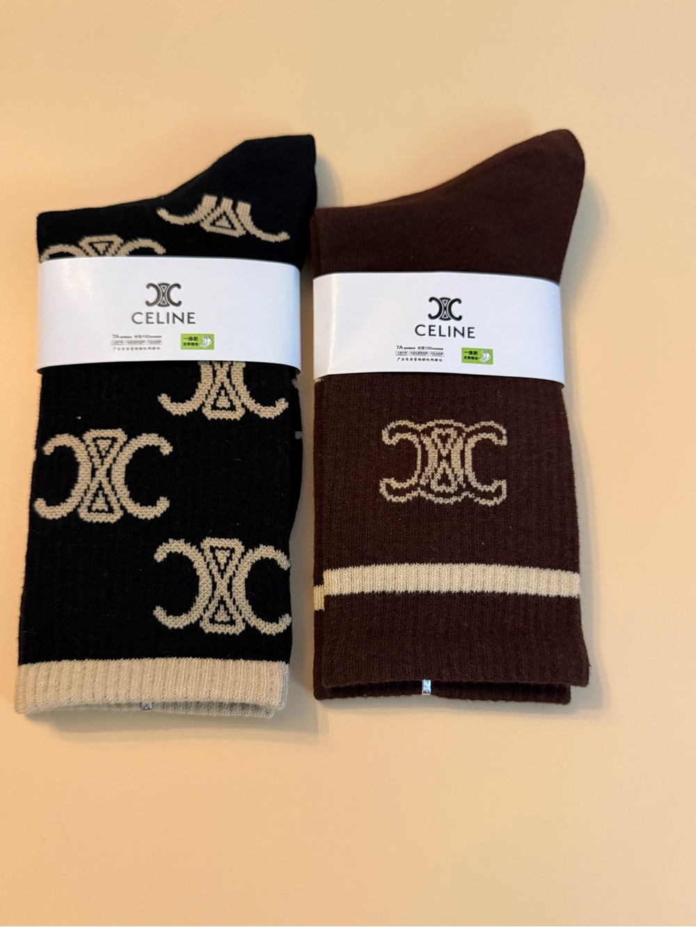 Celine unisex Logo 2 pairs Crew Socks Black & Brown New size small - medium